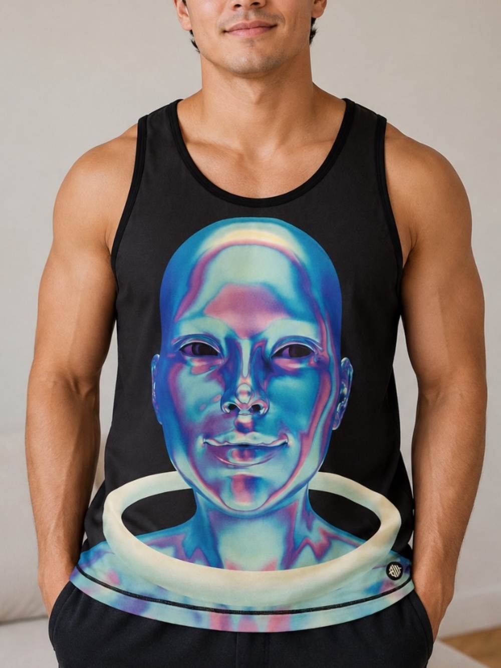 Breedwell Futuristic Graphic Tank Top Black Blue SIZE 2XL 24" PTP